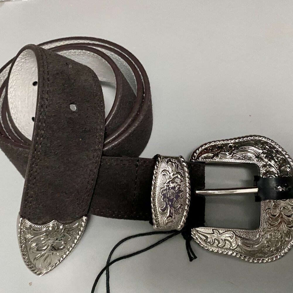 NWT $58 House of Harlow Espresso Suede Boho Western Moto 1,5' W 34"-39" Belt XL